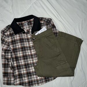 OshKosh B'gosh Olive Pants and nice button up shirt/ flannel